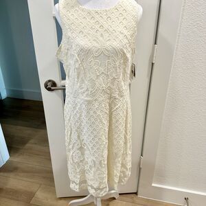 Danny and Nicole Sleeveless Ivory Lace Overlay Dress Sz 14 Back Zip Knee Length